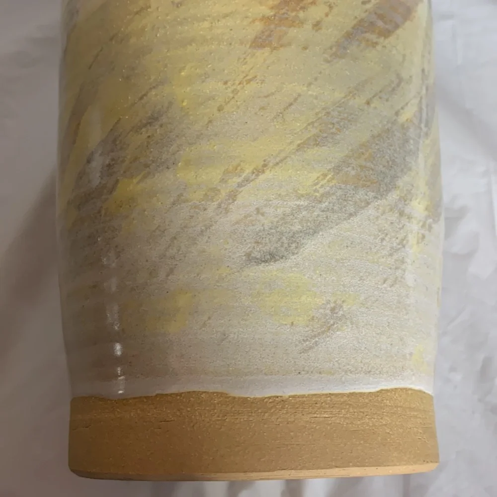 Jonathan Griffith Signed Terracotta Vase with Hues of Yellow and Grey
